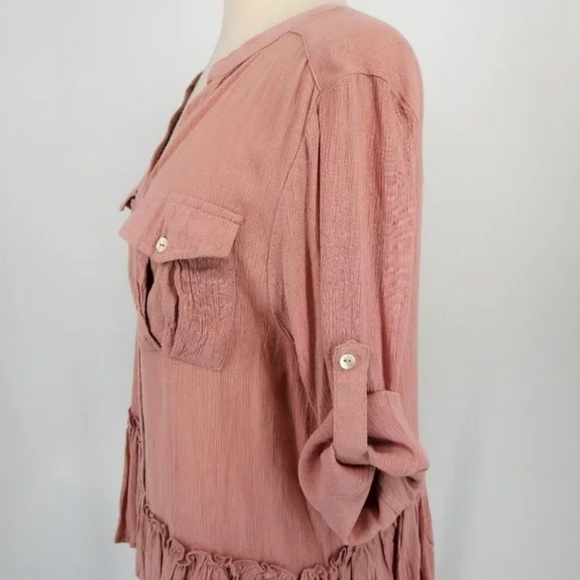 Derek Heart Convertible Sleeve Pink Crinkle Fabric Peplum Top Size Large - Picture 8 of 11